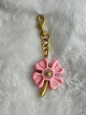 Pink Flower Keychain Bag Charm with Gold Hardware